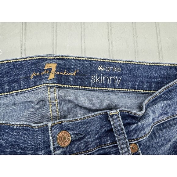 7 For All Mankind Size 29 Women Jeans The Ankle Skinny Raw Hem Stretch Dark Wash - Picture 2 of 4